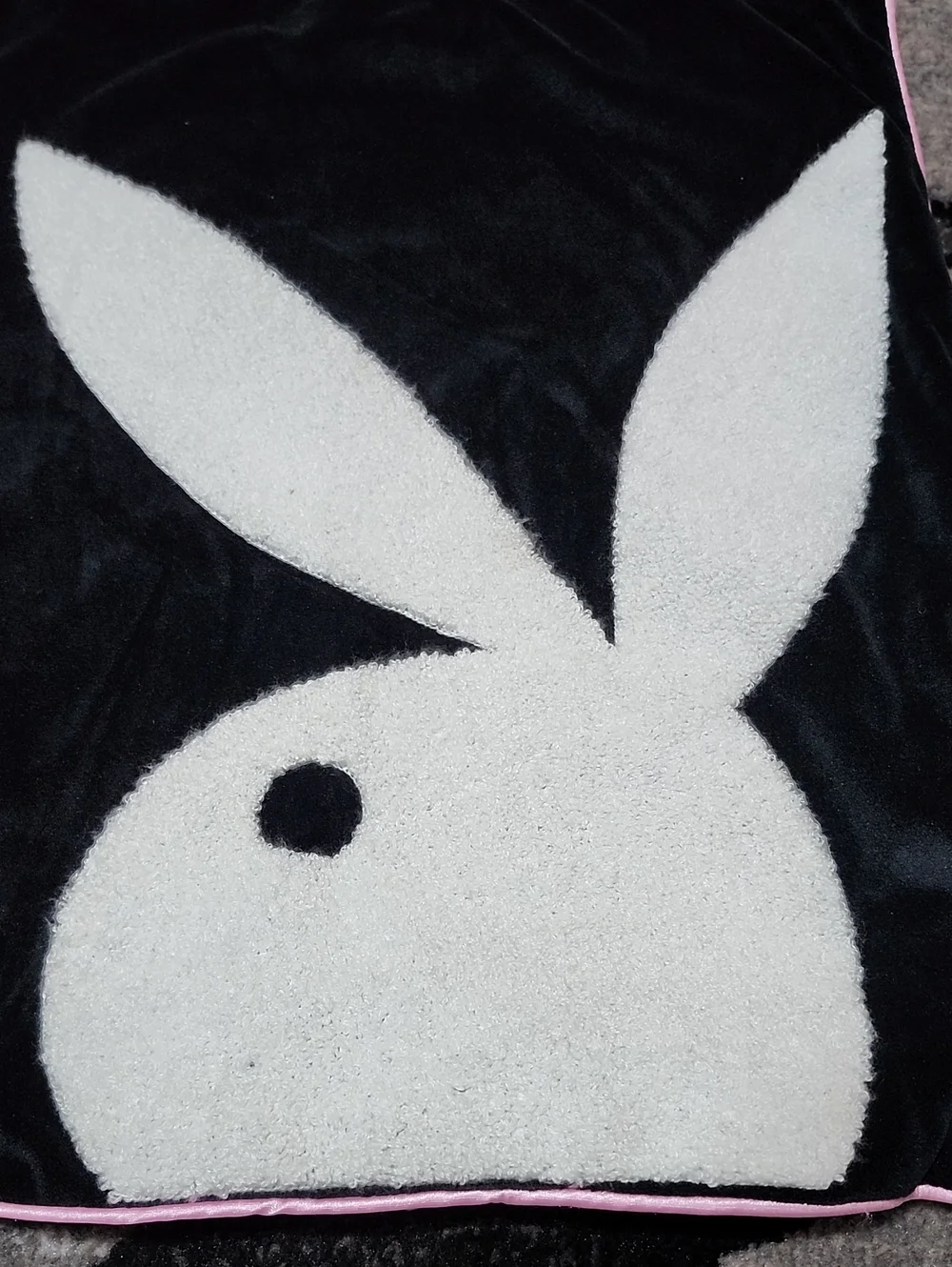 PLAYBOY BUNNY EMBROIDERED BUNNY/DOUBLE SIDED MONOGRAM BLACK SQUARE PILLOW-CASE